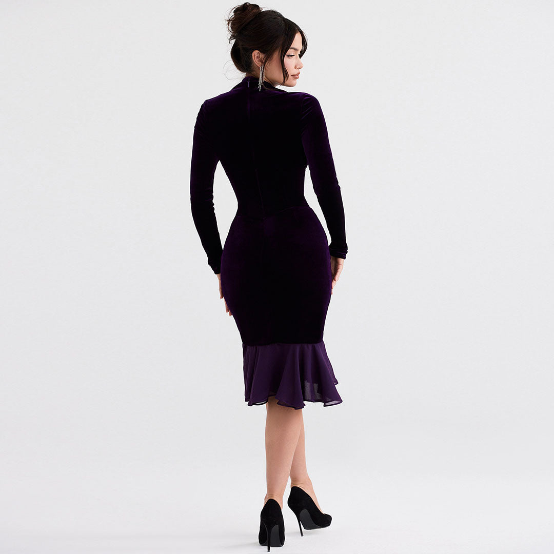 Clara - Sehr tief ausgeschnittenes Minikleid aus Samt mit Mesh-Einsätzen